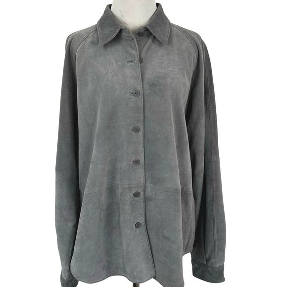 Hunt Club Jackets & Blazers - Hunt Club Suede Leather Shirt Jacket Gray Button Front Overshirt XL Womens